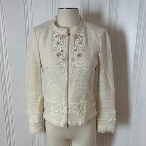 NWOT MARC CAIN Off-White Embellished Tweed Blazer - Size M